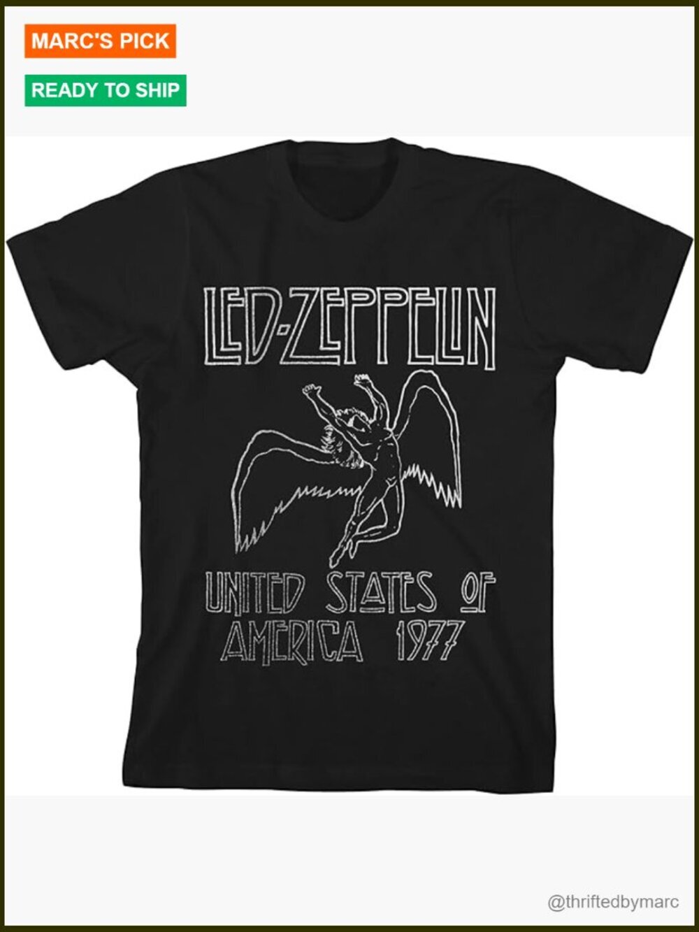 Boy's Led Zeppelin Metallic Print Short Sleeve T-Shirt Relaxed Fit - Picture 1 of 3